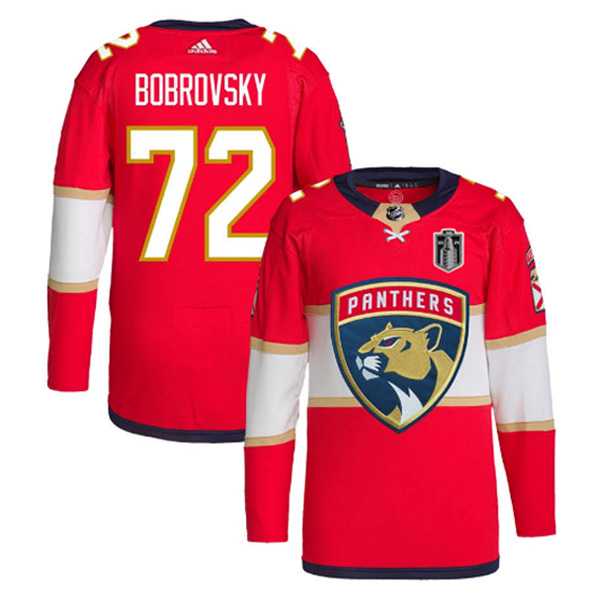 Mens Florida Panthers #72 Sergei Bobrovsky Red 2024 Stanley Cup Final Patch Stitched Jersey Dzhi